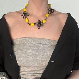 Cute bumble bee colored beaded floral necklace